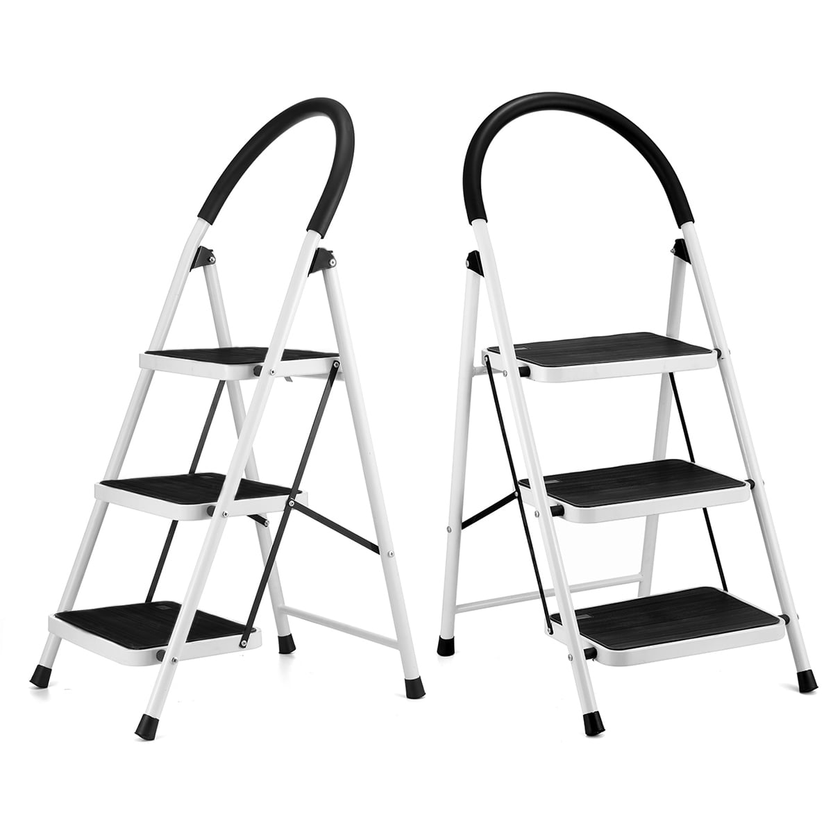 KingSo 3 Step Ladder, Folding Stool with Steel Wide Anti-Slip Pedal and Handgrip