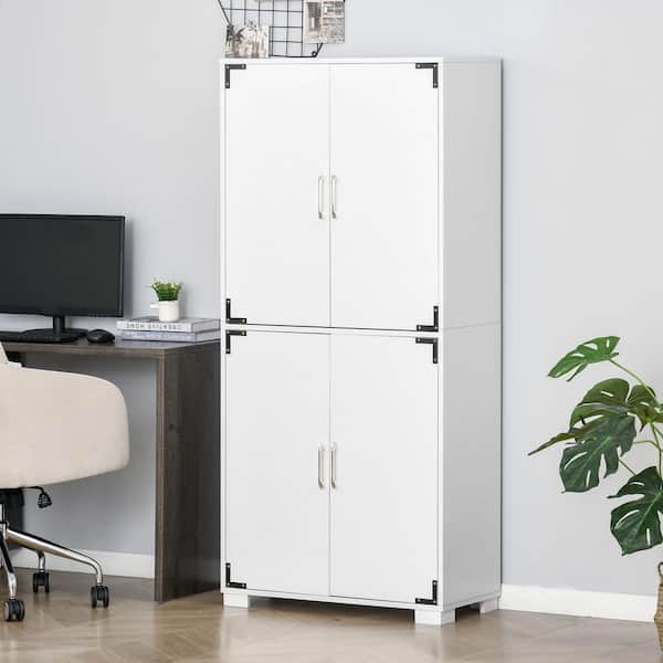 White 4-Door Cabinet Pantry Cupboard with Storage Shelves for Bedroom and Living Room