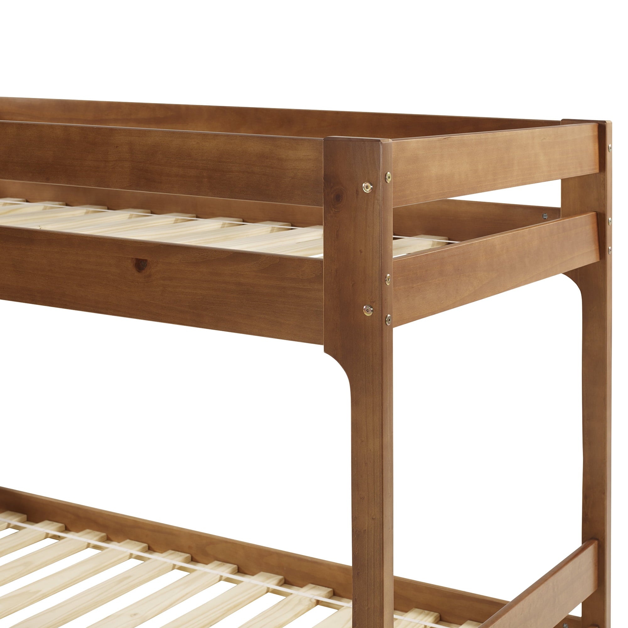 Walker Edison Modern Twin Over Twin Youth Bunk Bed, Caramel