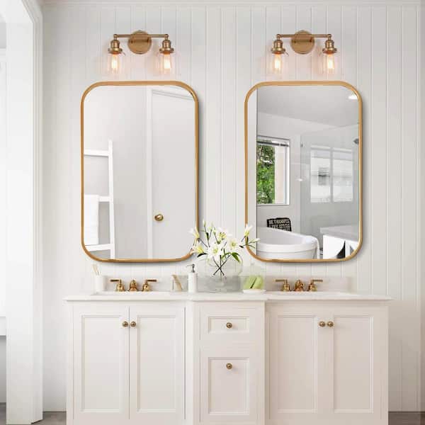 Coastal Bell Bathroom Vanity Light 2-Light Brass Gold Transitional Powder Room Wall Light with Clear Glass Shades