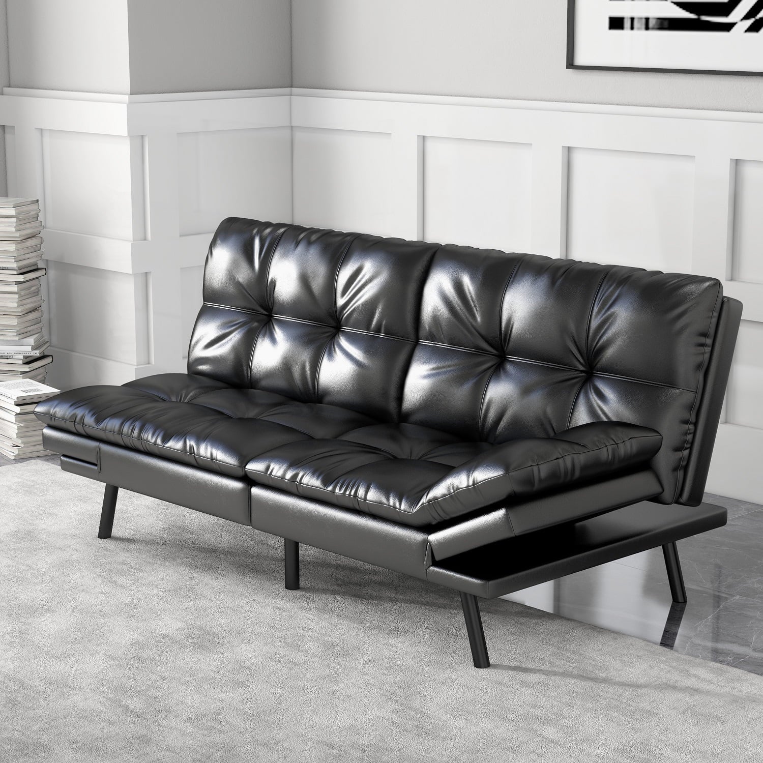 Smiaoer Futon Sofa Convertible Couch Memory Foam Sofa Bed,Black