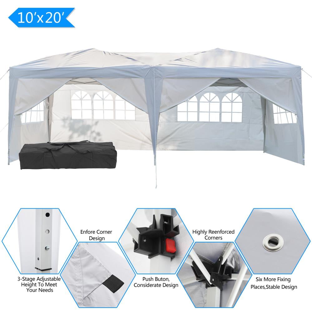 Ktaxon 10x20 Pop up Wedding Party Tent Folding Canopy 6 Wallsides White