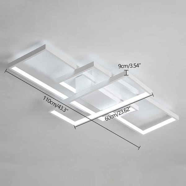 43.3 in. 1-Light Modern White Selectable LED Square Acrylic Dimmable Flush Mount Ceiling Light with Remote