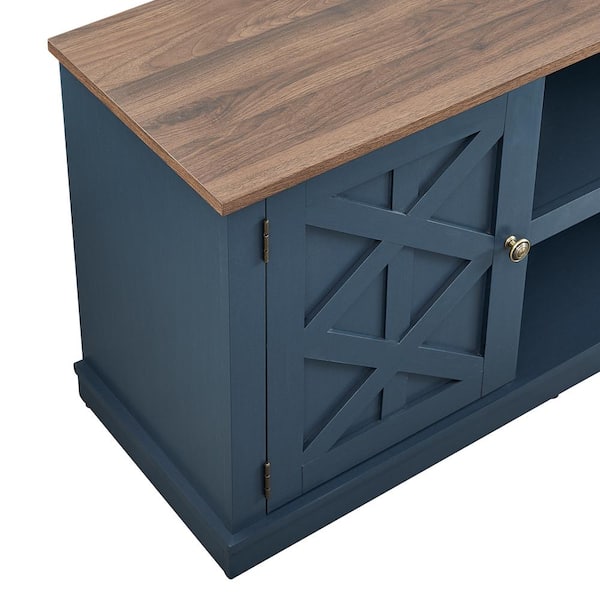 64 in. Navy with Walnut Color Desktop TV Stand for TVs up to 70 in.