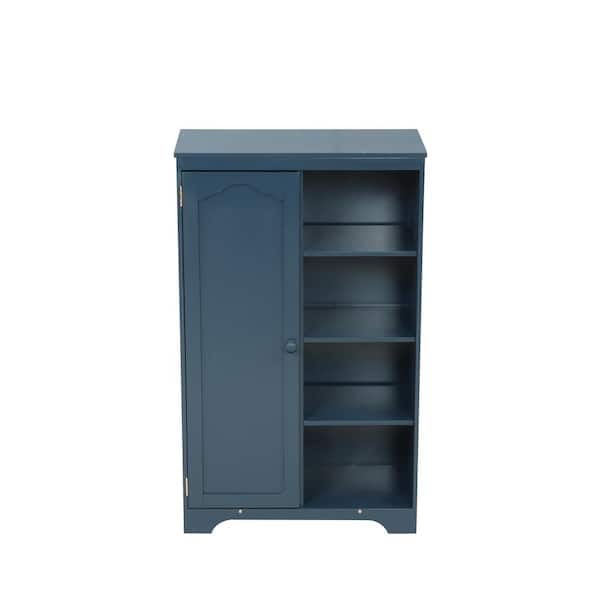 Navy Blue Wooden Side Cabinet Open Organizer Shelves Utility Door Cabinet Clothes Rail Wardrobe (51.02 x 15.98 x 31.3)