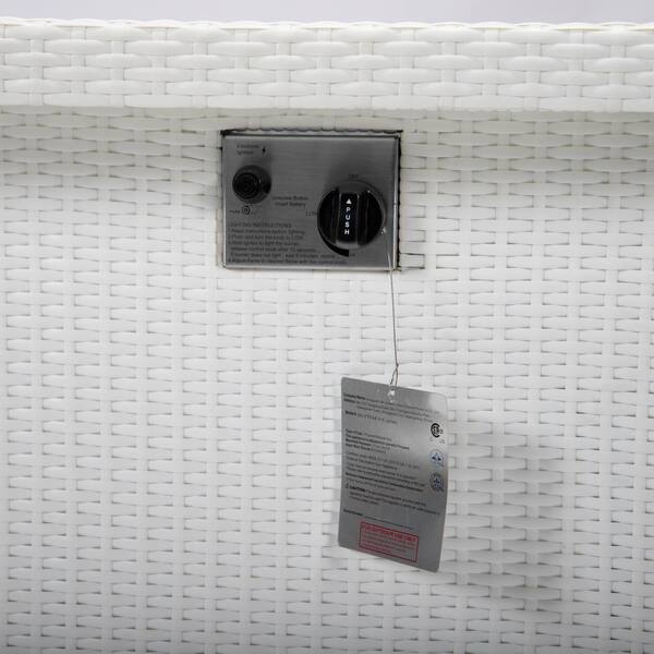 Mace 44 in. White Modern Wicker 55,000 BTU Propane Patio Fire Pit Table with Lid and Fire Glass