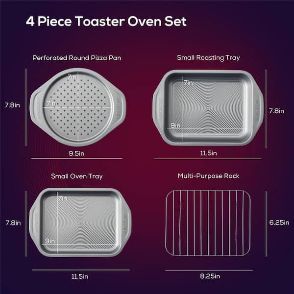 Total Bakeware Nonstick Toaster Oven and Personal Pizza Pan Baking Set, Gray, 4-Piece