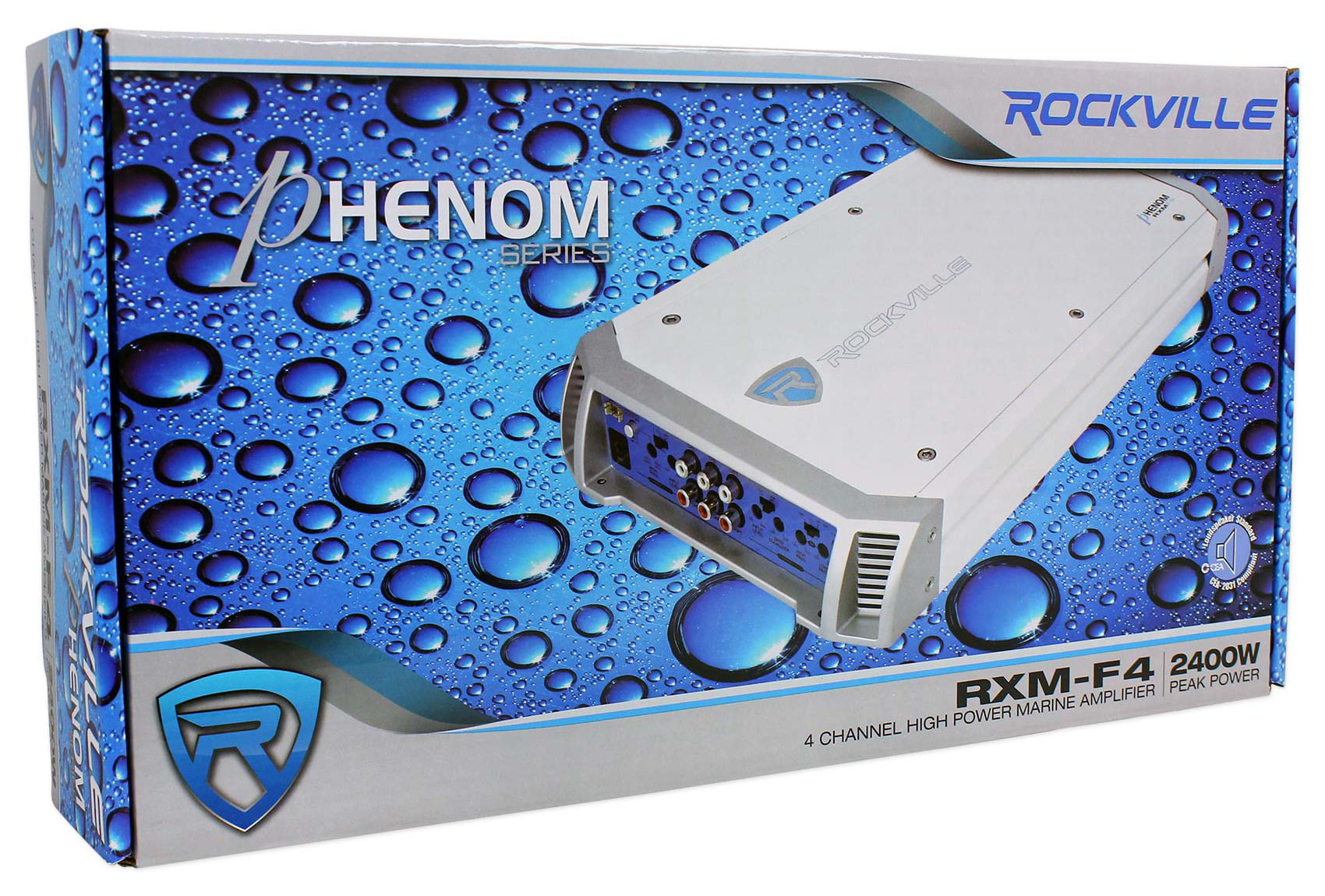 Rockville RXM-F4 Marine 4 Channel Amplifier 2400w Peak/600w RMS+PA Mic+Amp Kit