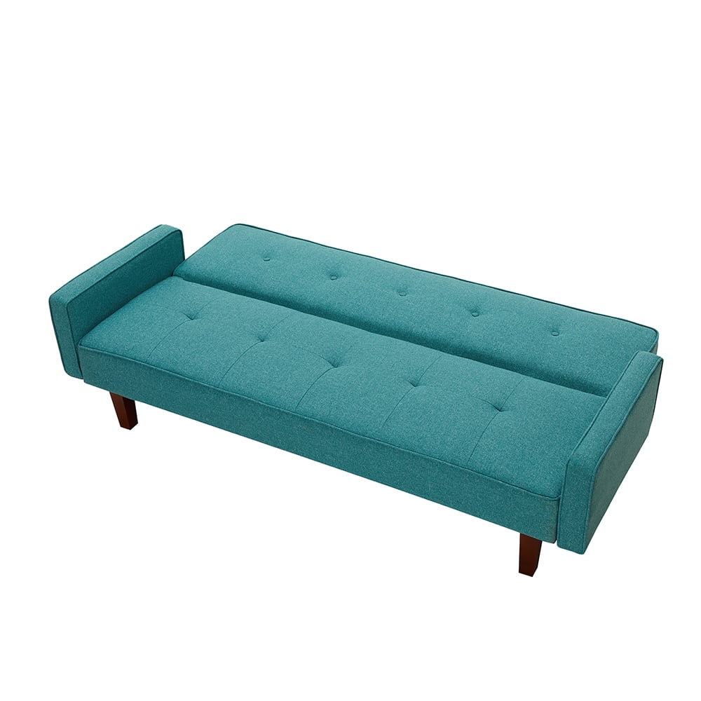 Modern Futon Sofa Bed, Linen Fabric Sleeper Sofa, Convertible Reclining Upholstered Couch Bed with 5 Wood Legs and Armrest, Foldable Couch Sofa Bed for Living Room, Office, Apartment, B1030