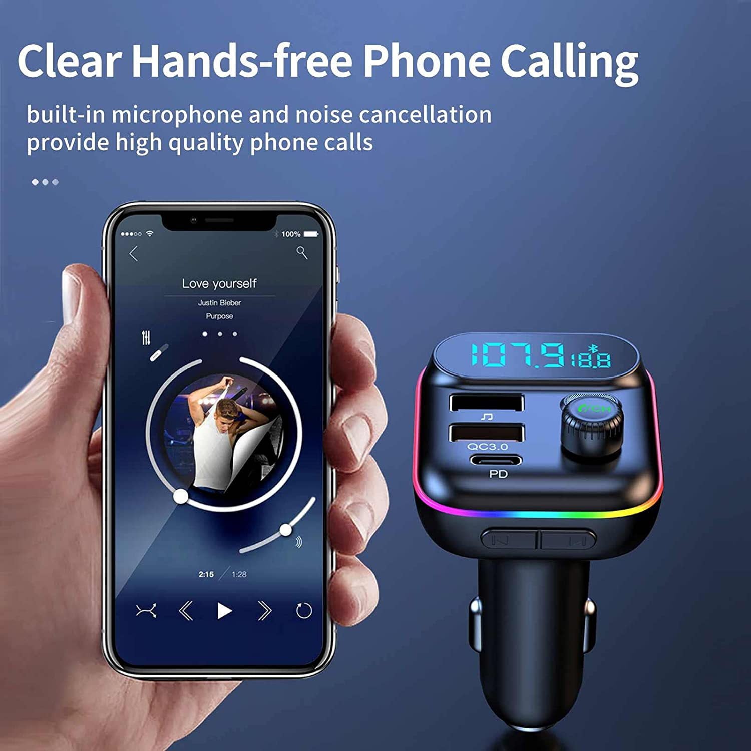 MSOVA 5.0 Bluetooth FM Transmitter with USB Charging Hand Free Calling, 1pcs Black