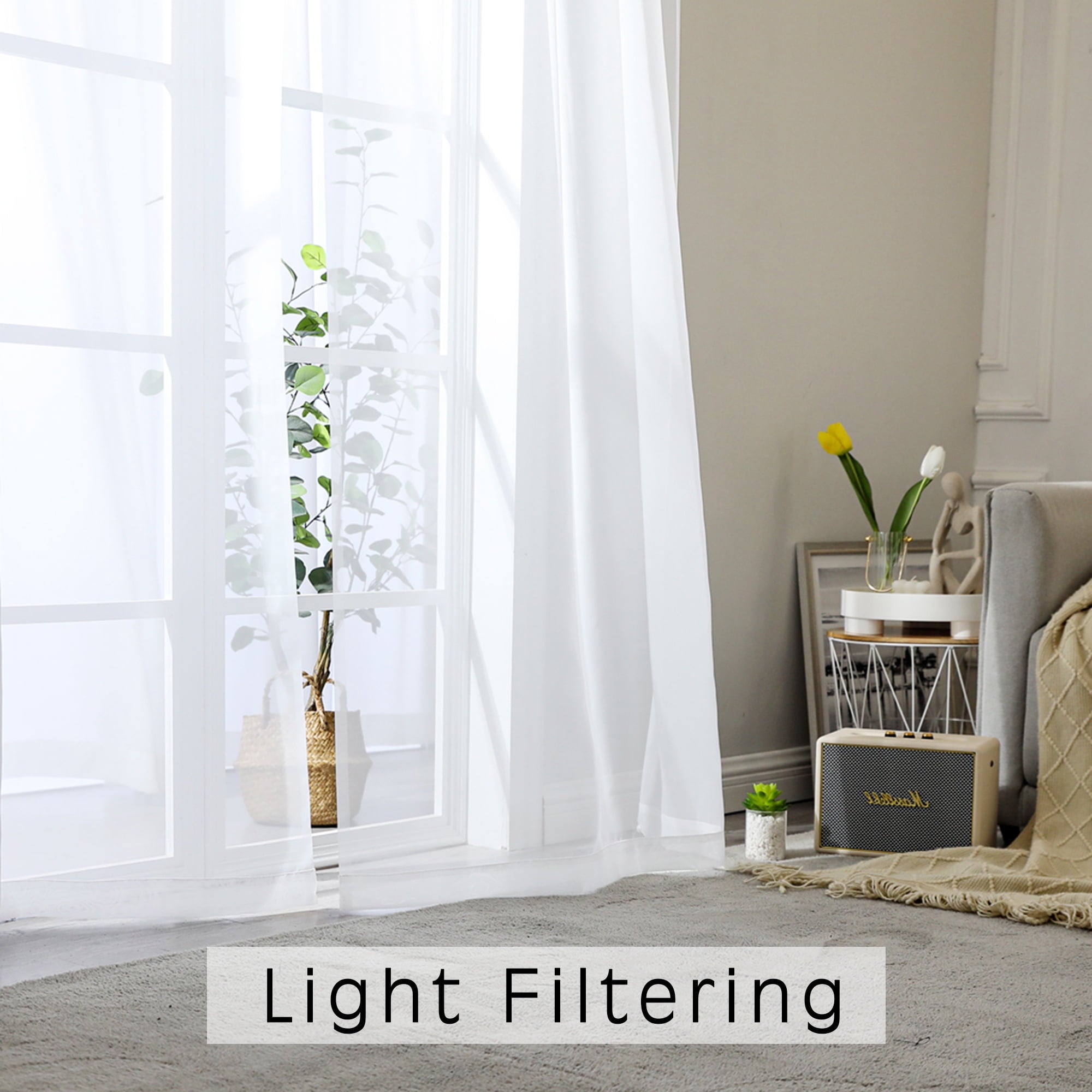 OVZME White Sheer Curtains 84 inch Length 2 Panels Set, Semi Transparent Voile Rod Pocket Sheer Window Drapes for Bedroom Living Room Dining Wedding Party Backdrop, 40W x 84L inch