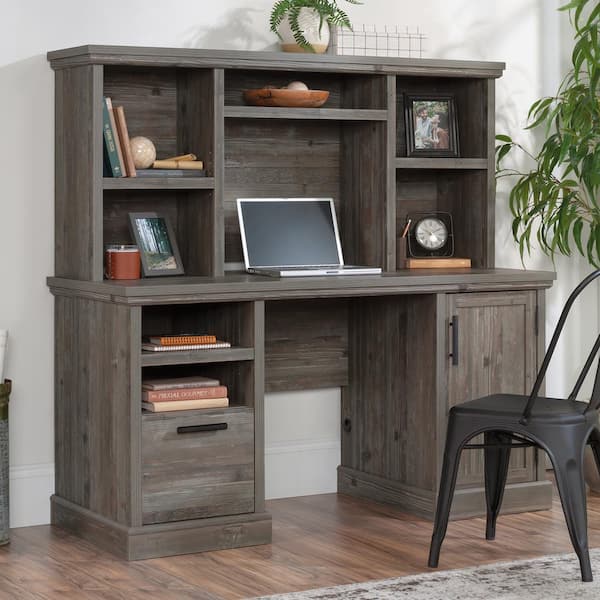 Aspen Post 59.055 in. Pebble Pine Desk Hutch with Adjustable Shelves