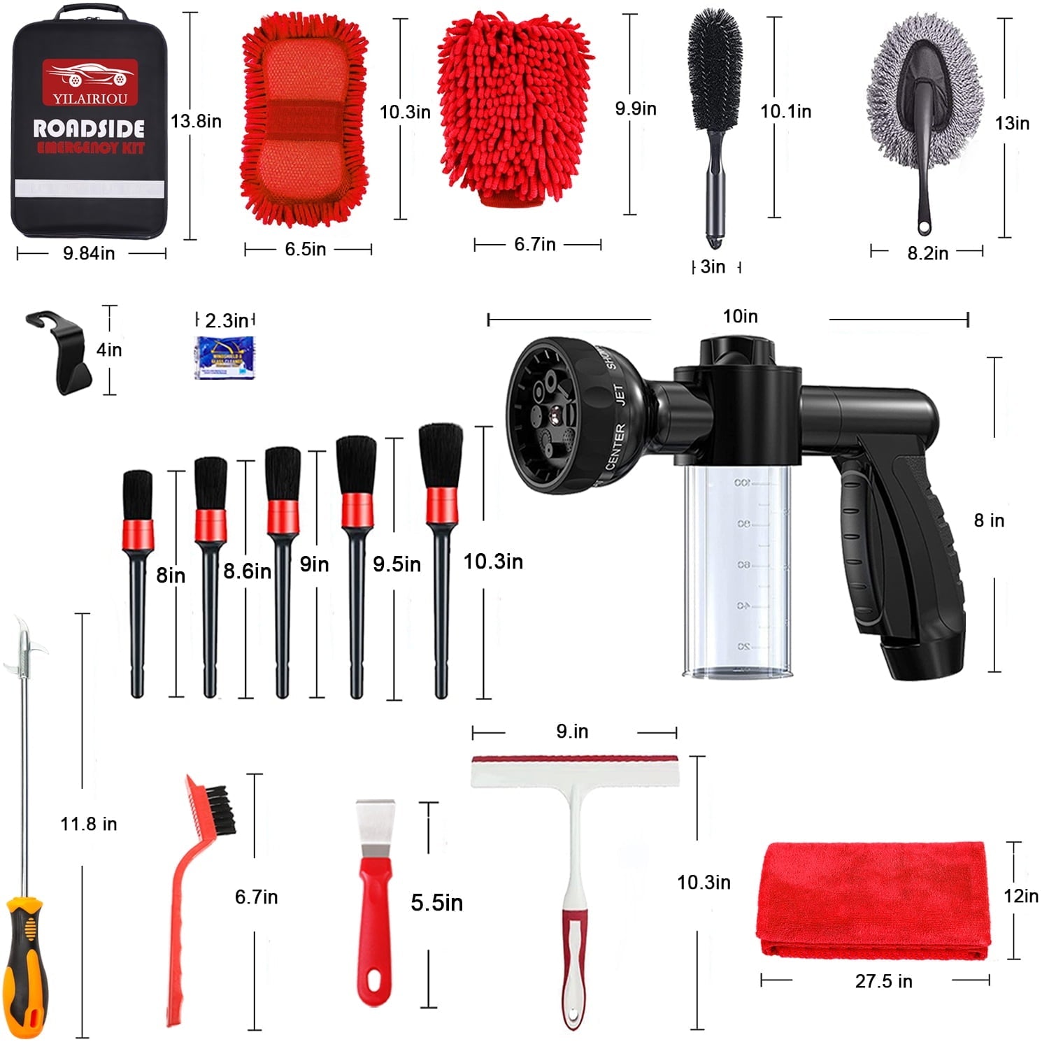 YILAIRIOU Car Wash Cleaning Kit with Foam Gun Sprayer Microfiber Sponge and Towels Tire Brush Collapsible Bucket Built for The Perfect Car Wash Kit, for Cleaning Car Gardens and Pets