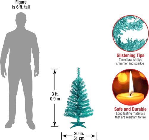 National Tree Company Artificial Christmas Tree, Turquoise Tinsel, Includes Stan
