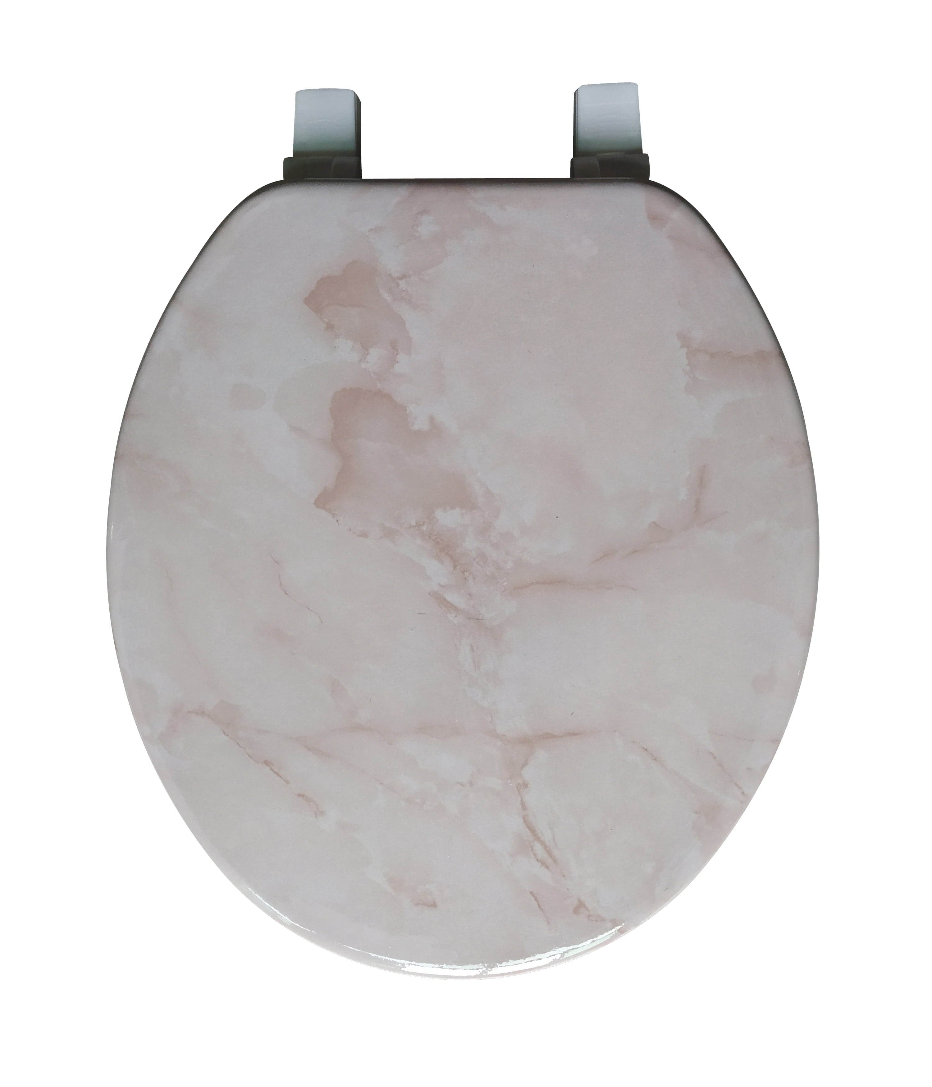 Dream Bath Heavy Duty Round Toilet Seat with non-slip seat and quick-attach easy install hardware, Marbleized Wood Beige