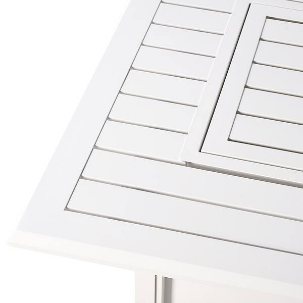 46 in. x 31 in. White Rectangular Aluminum Propane Fire Pit Table, Glass Beads, 2 Covers, Lid, 55,000 BTUs