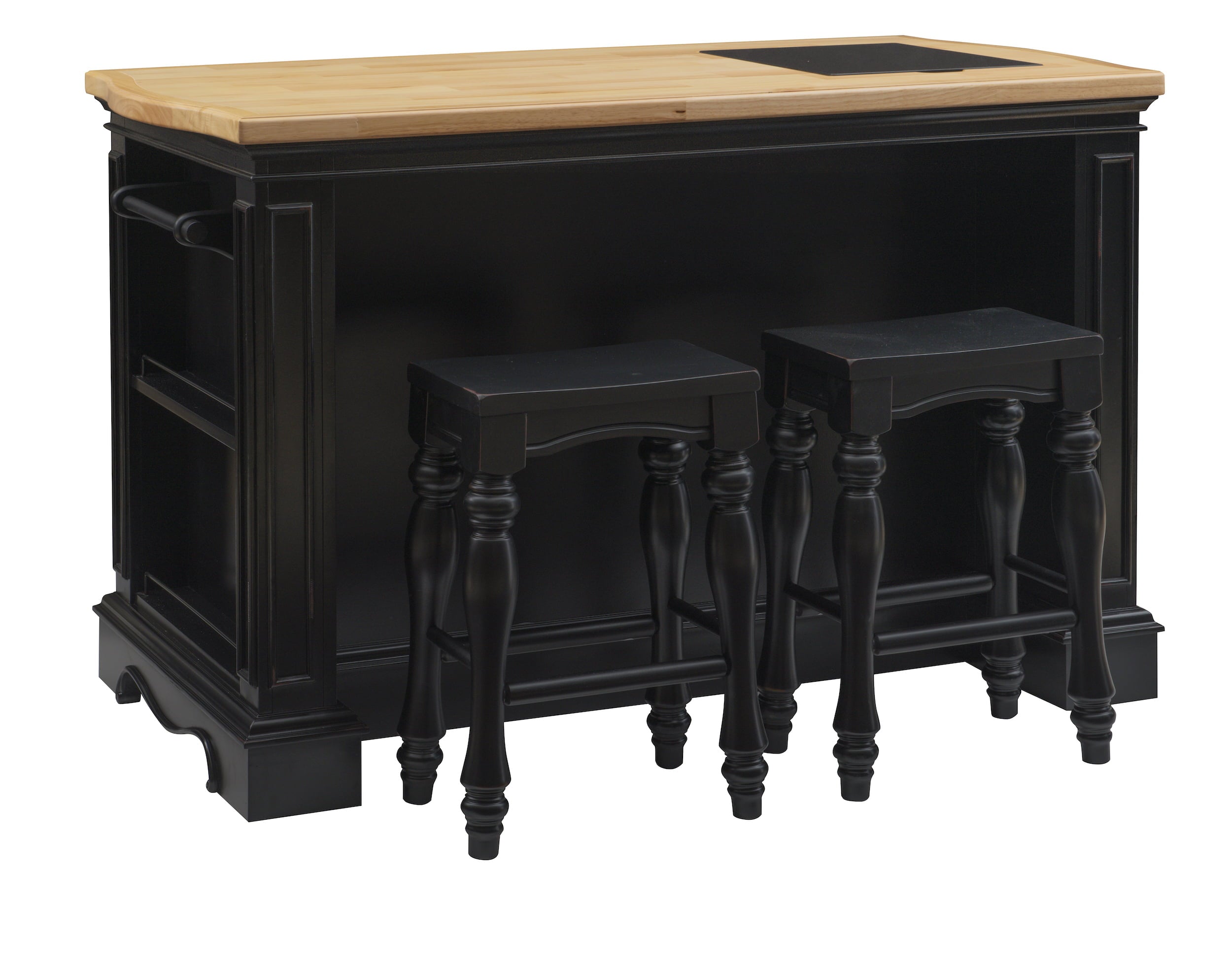 Pennfield Kitchen Island with Black Granite Removable Cutting Surface, Black and Natural