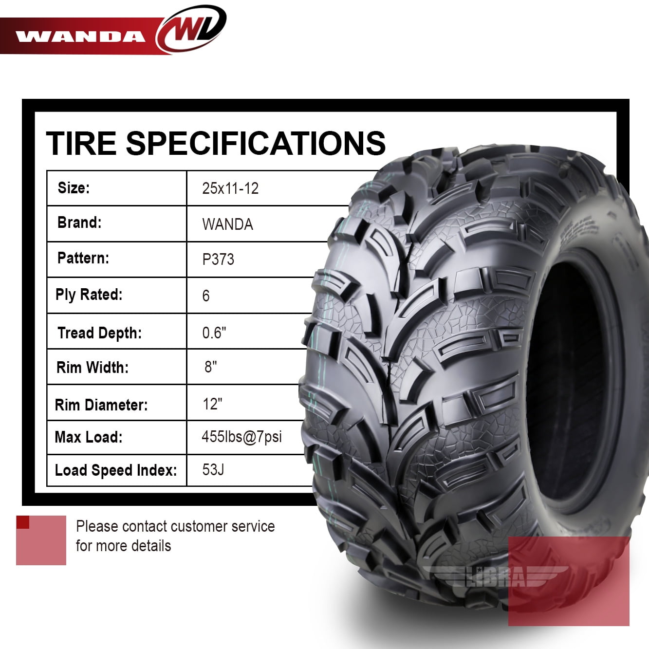 Wanda ATV Tires 25x11-12 /6PR P373A - 10253, Set 2