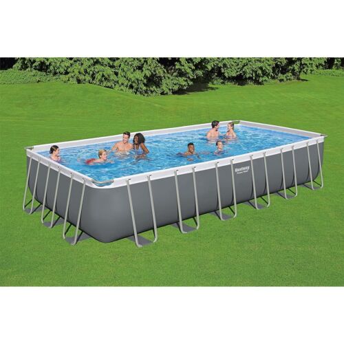 Bestway Power Steel 24' x 12' x 52" Rectangular Metal Frame Above Ground Swimm