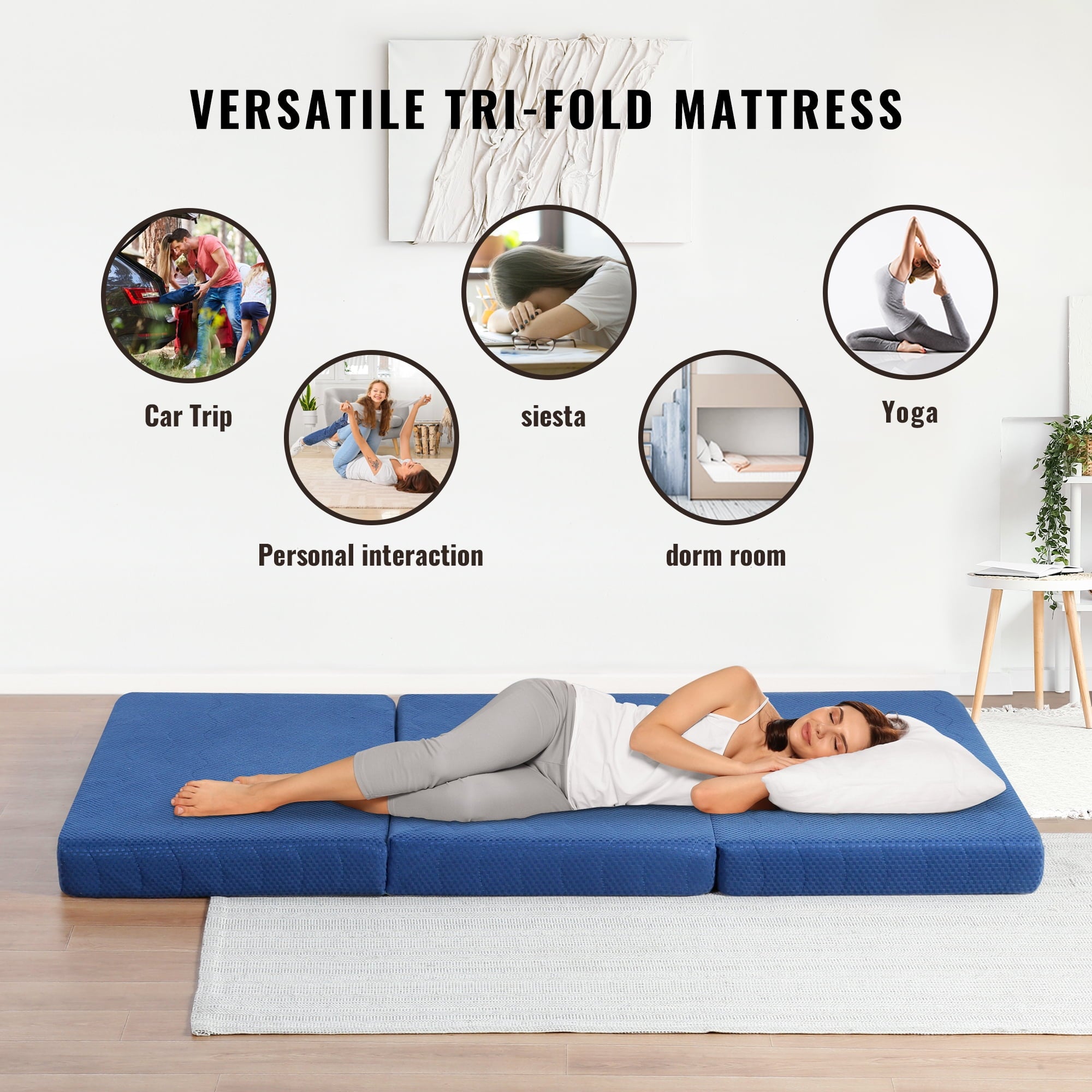 GrandRest 4'' Adult Tri-Fold Memory Foam Mattress, Blue, Narrow Twin