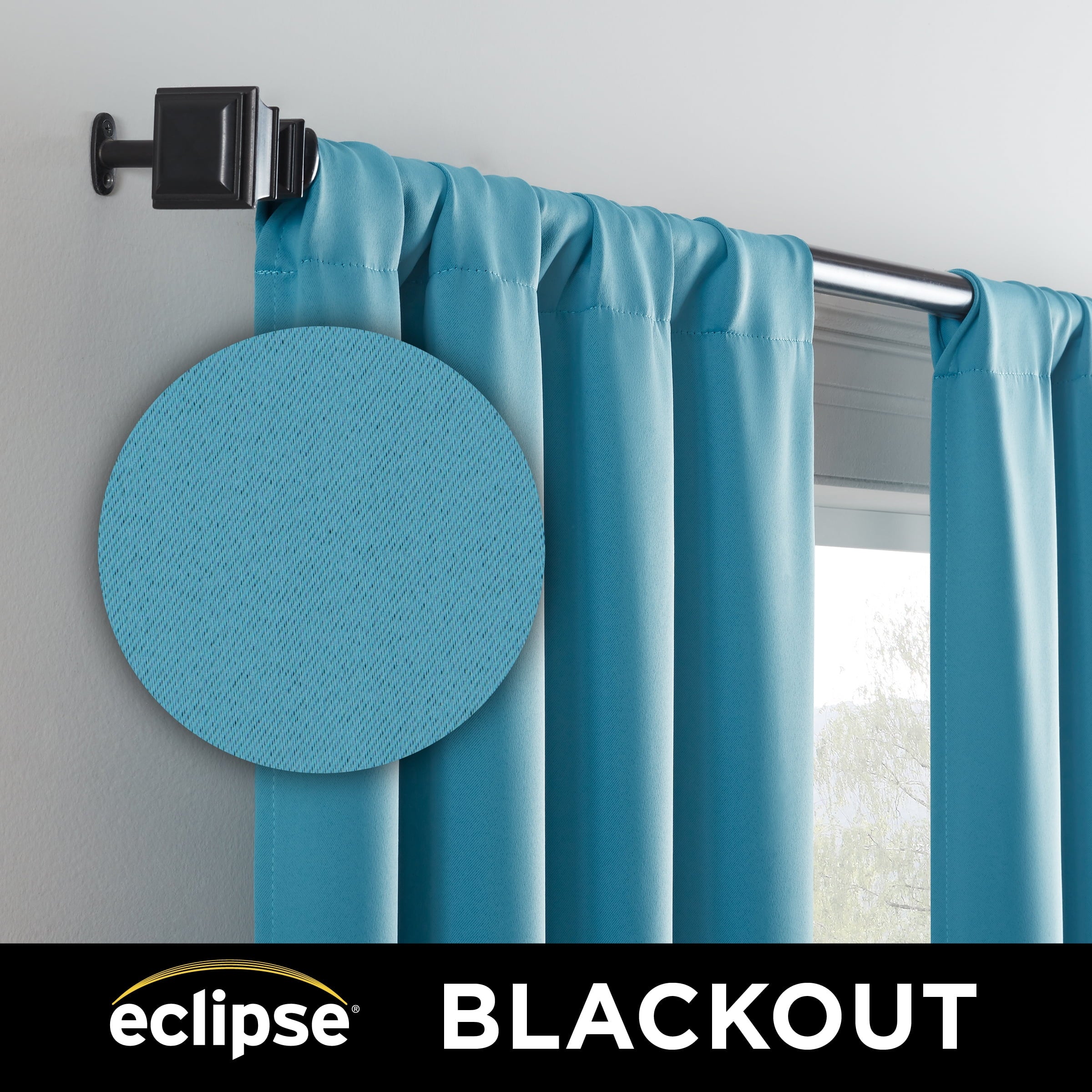 Eclipse Darrell Blackout Rod Pocket Window Curtain Panel, Black, 37x63