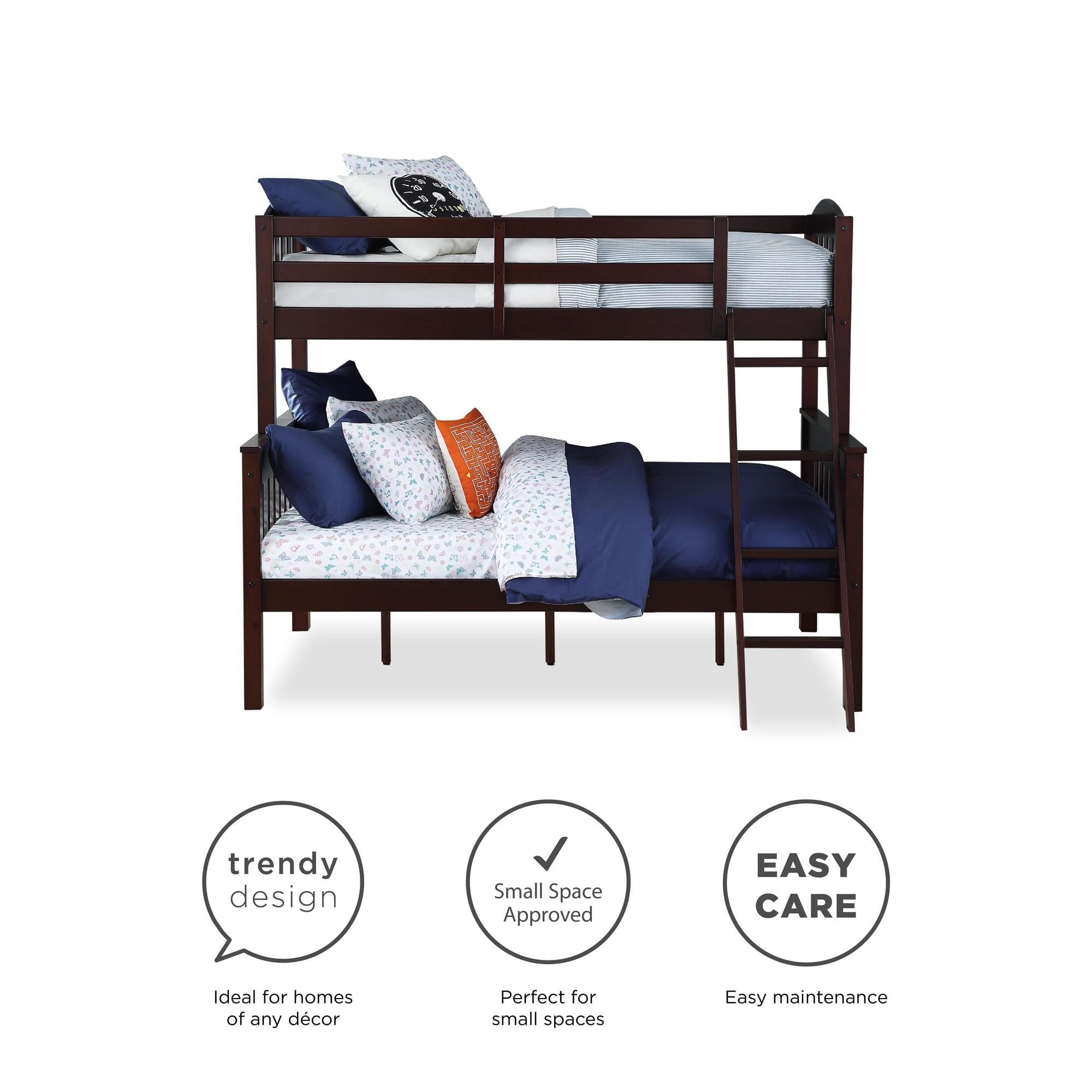 DHP Airlie Twin-Over-Full Bunk Bed with Ladder, Espresso