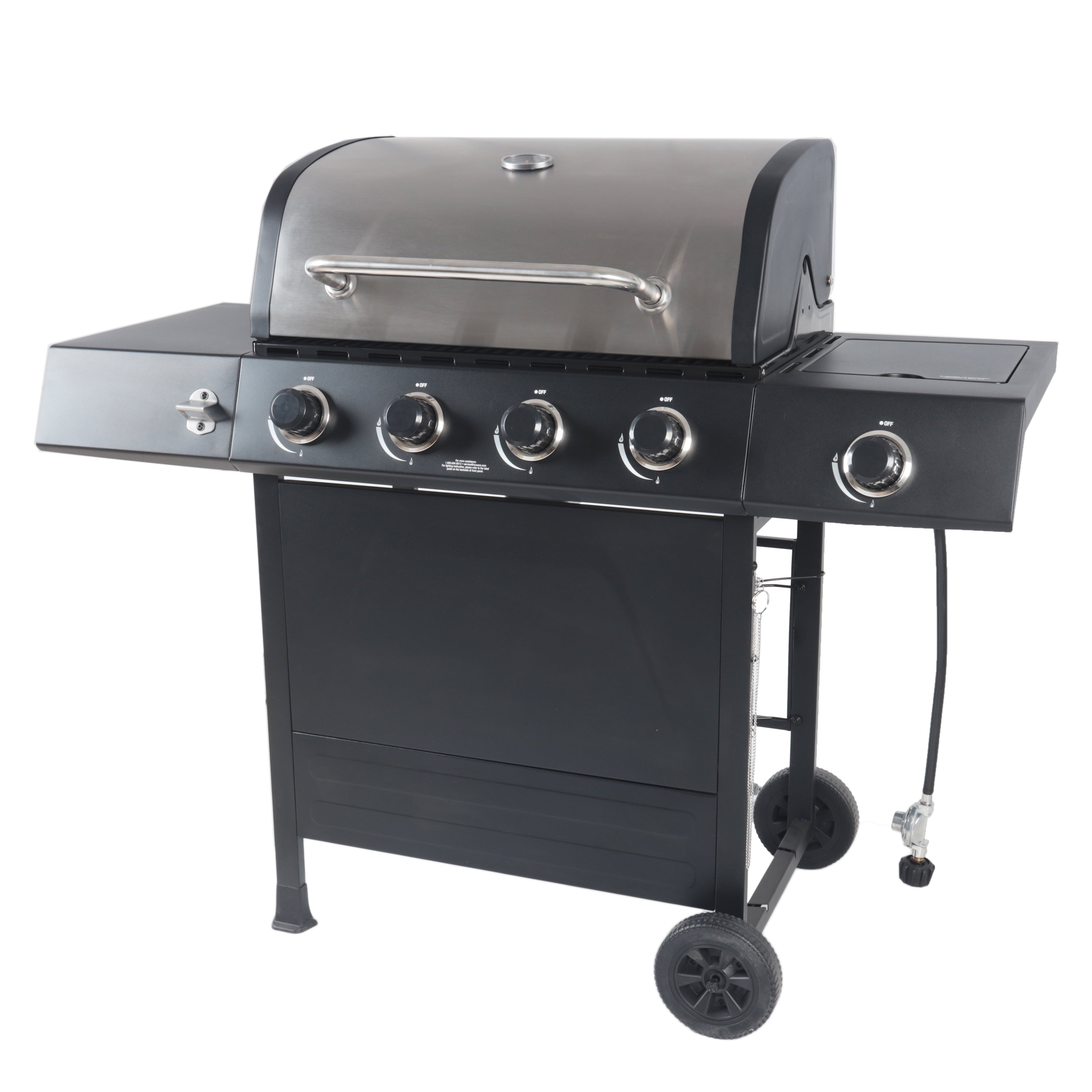 RevoAce 4-Burner Propane Gas Grill with Side Burner, Stainless Steel & Black