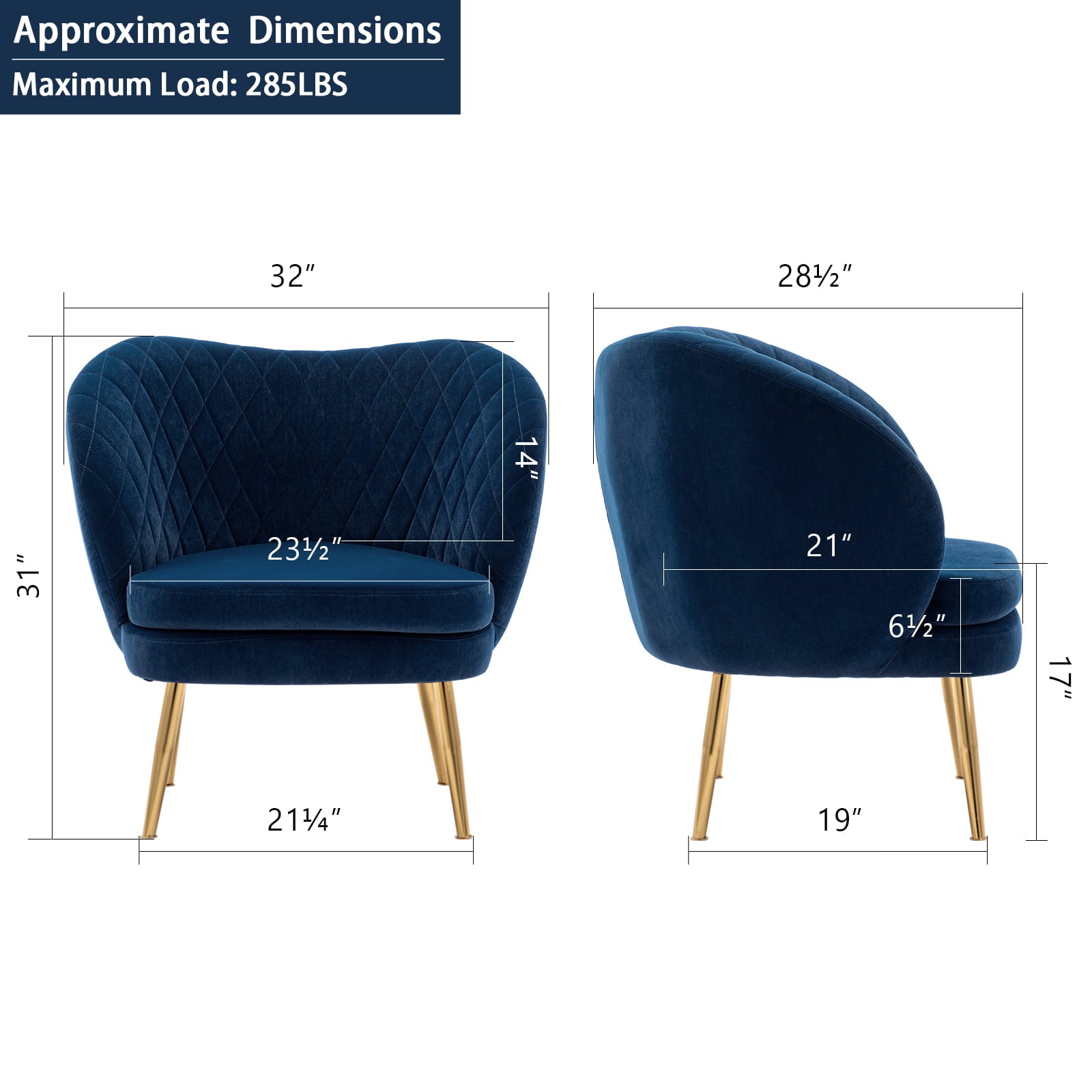 Duhome Accent Chair Single Sofa with Arm Velvet Blue 1 Pcs