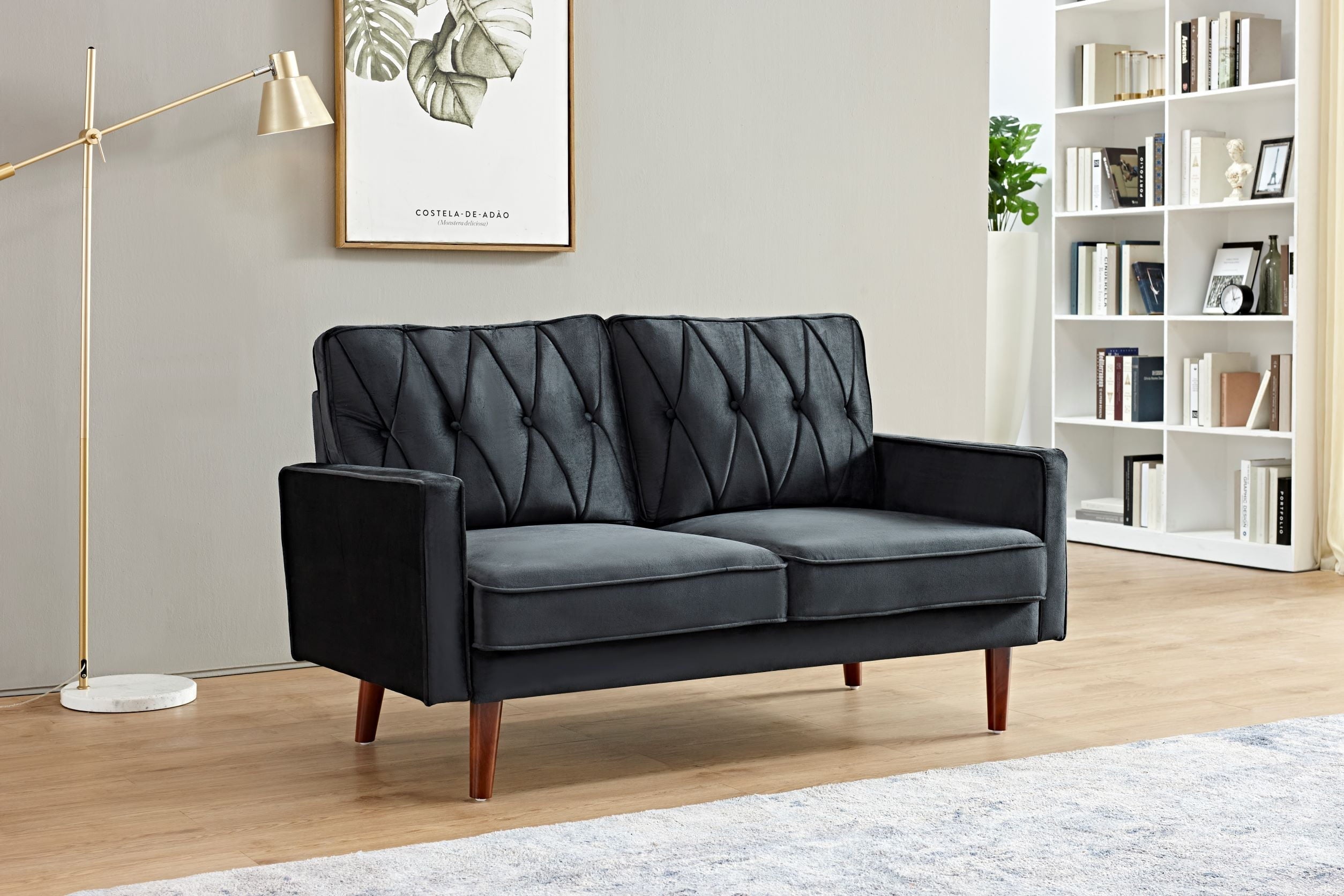 US PRIDE FURNITURE Tufted Cushion Back 57.5 Wide Loveseat-Black