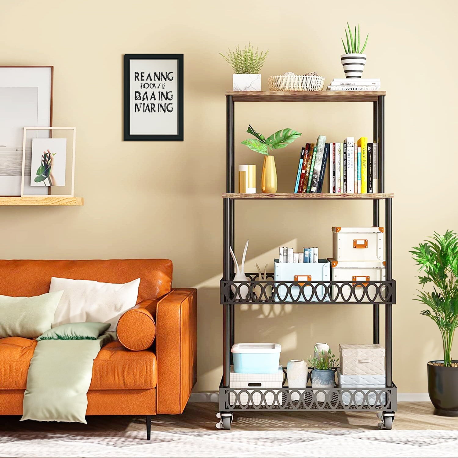 BATE 4-Tier Kitchen Storage Baker's Rack 48 inch Microwave Oven Rack Shelves Kitchen Storage Organizer with Metal Wheels