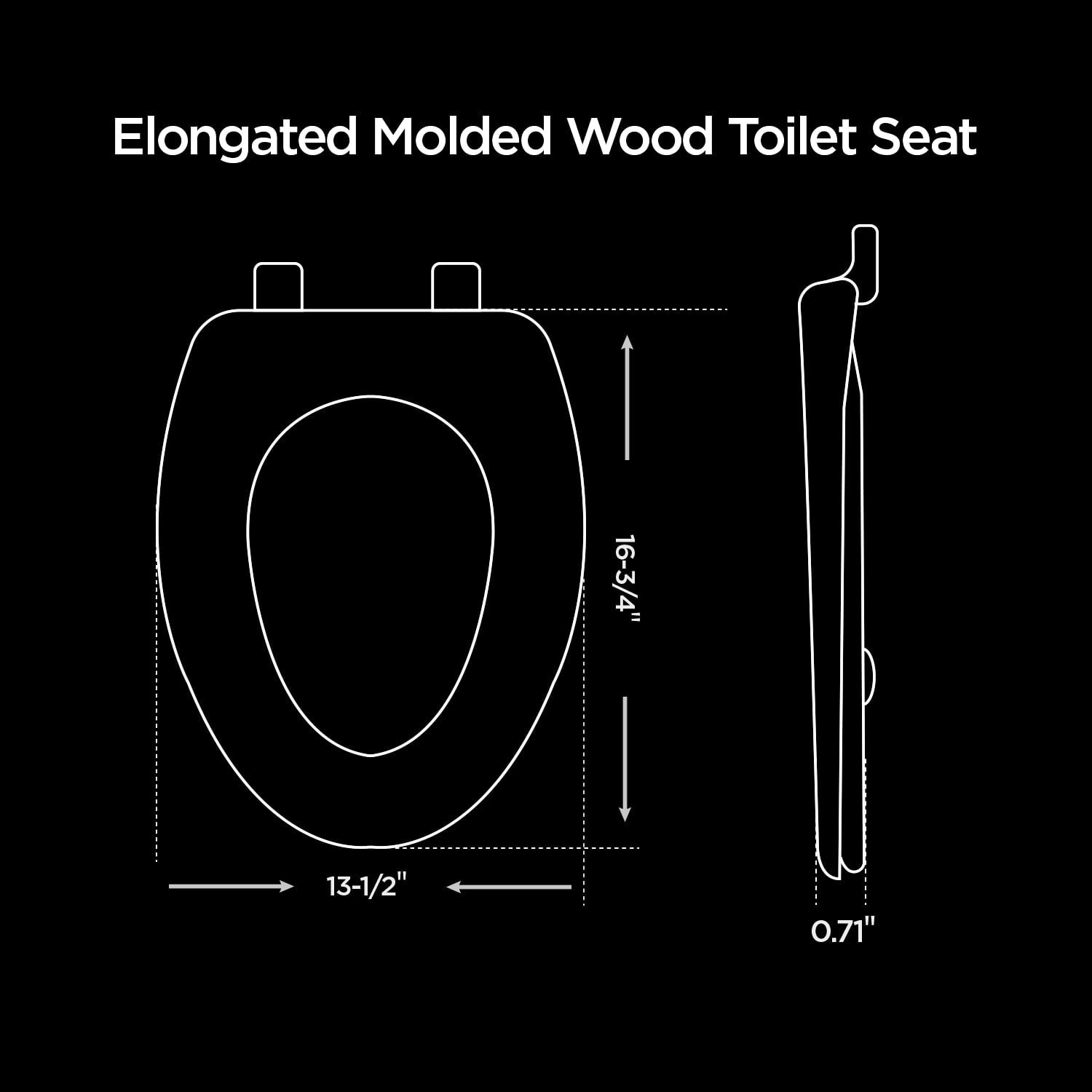 Elongated Molded Wood Toilet Seat Easy Remove Adjustable Hinge, White