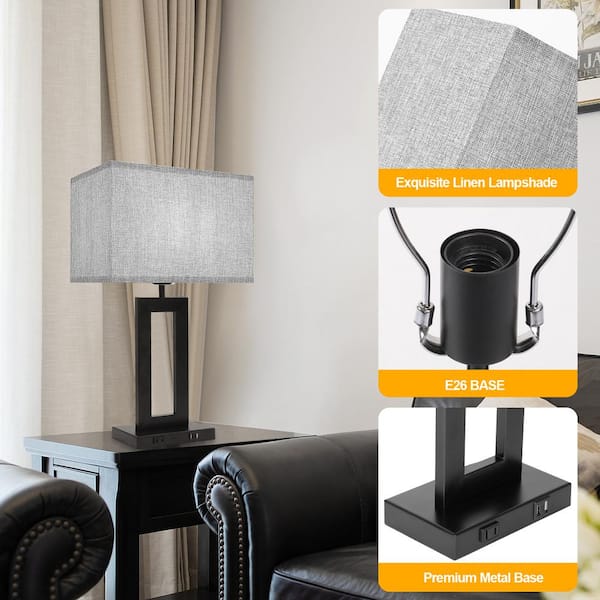 20 in. Gray Touch Control Bedside Table Lamp with Bulb (2-Pack)