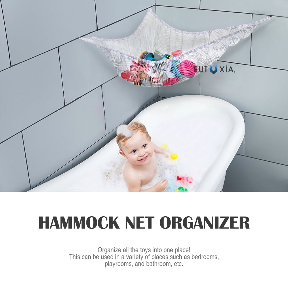 Eutuxia Toy Storage Hammock, Large Organizer for Stuffed Animals, Balls, Plush Toys, Etc. Stylish & Effective Way to Organize Kids and Children's Rooms. Secure with 3 Metal Hooks and Durable Mesh Net.