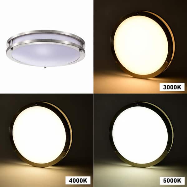15.75 in. Brushed Nickel Dimmable 25-Watt Selectable LED Flush Mount 3000K/4000K/5000K with Acrylic Shade