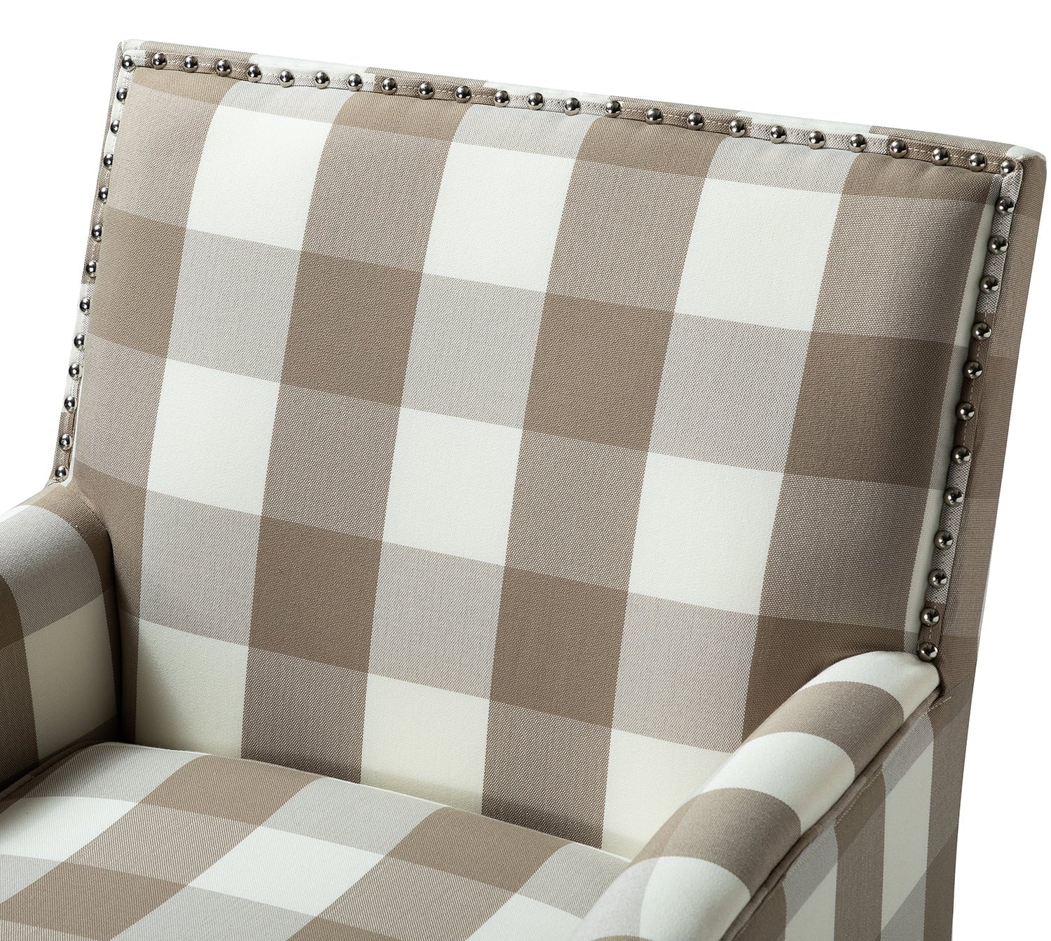 14 Karat Home Upholstery Armchair Accent Chair Sofa Couch Wood Legs Nailhead Trim Living Room Bedroom Plaid Grey White