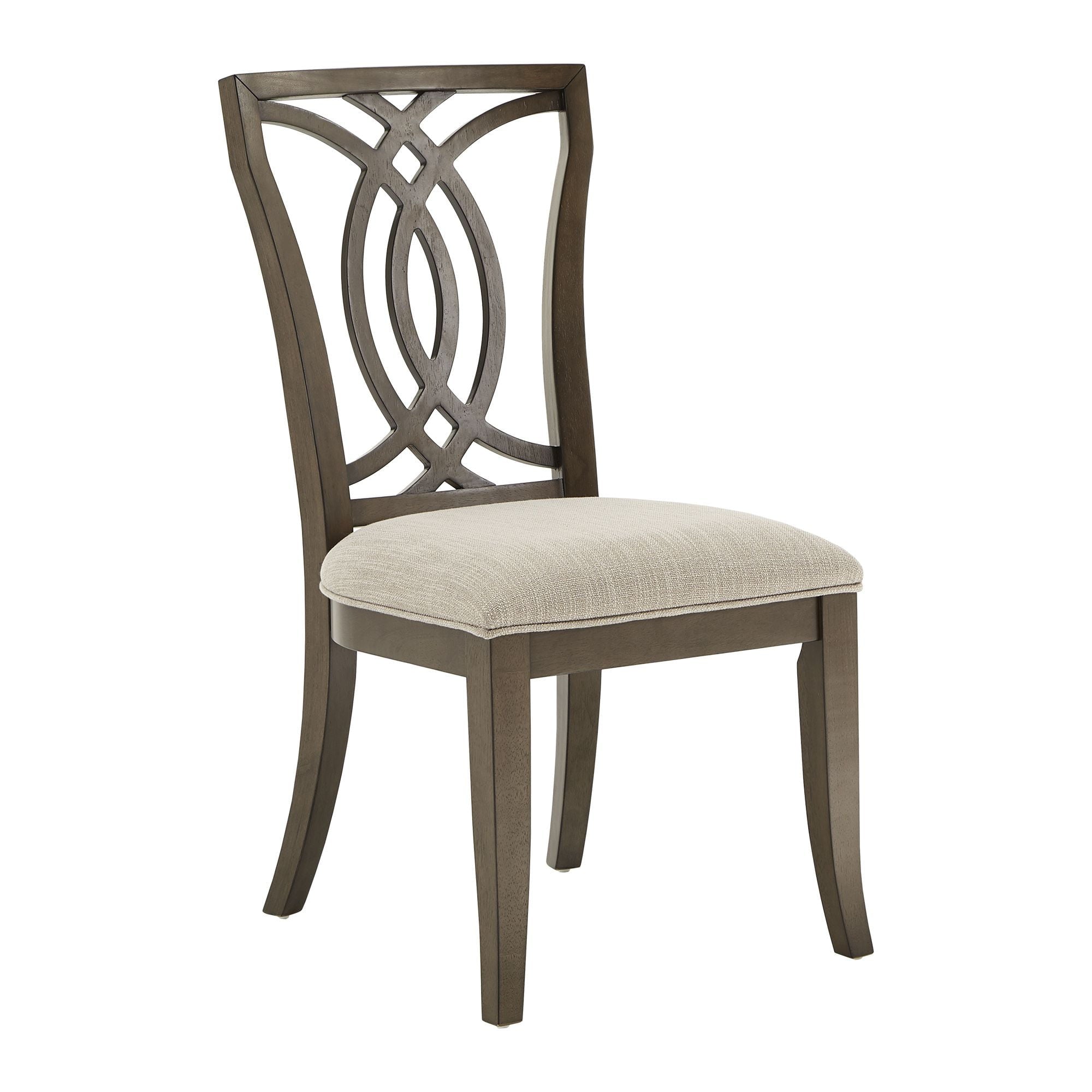 Weston Home Rococo Wood Upholstered Dining Chairs, Set of 2, Beige Fabric, Dark Walnut Finish, Side Chair