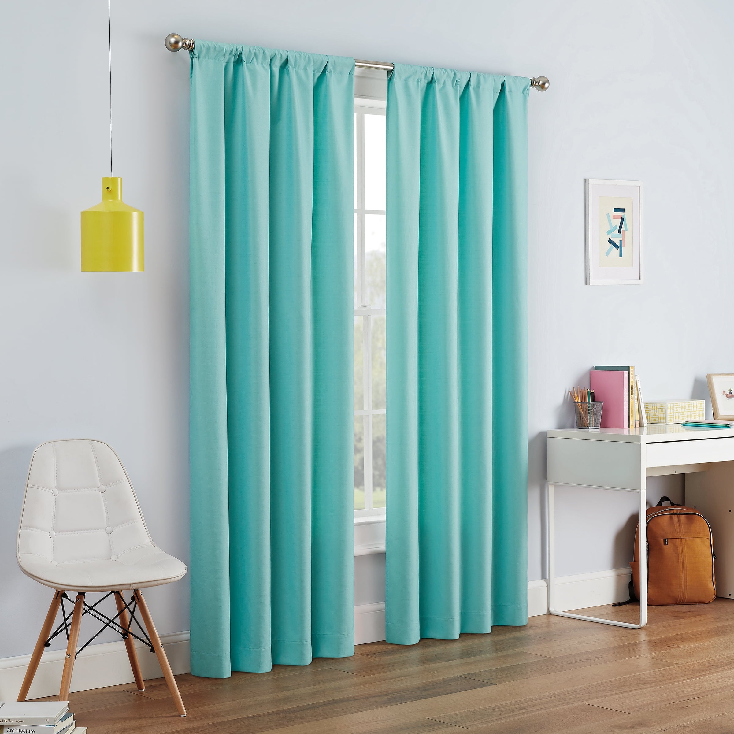 Eclipse Dayton Solid Blackout Rod Pocket Energy-Efficient Curtain Panel, Pool Blue, 42