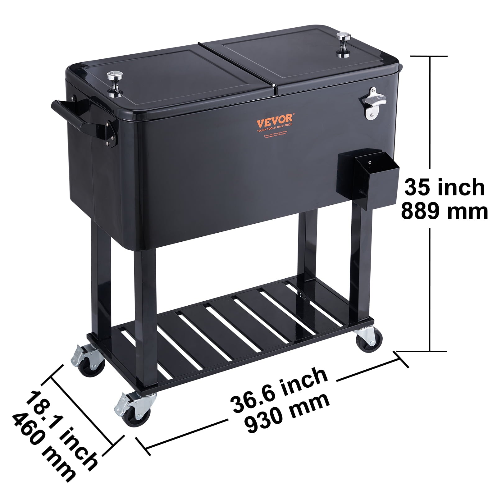 BENTISM 80Qt Rolling Cooler Cart with Bottle Opener Drainage Patio Party Bar Drink
