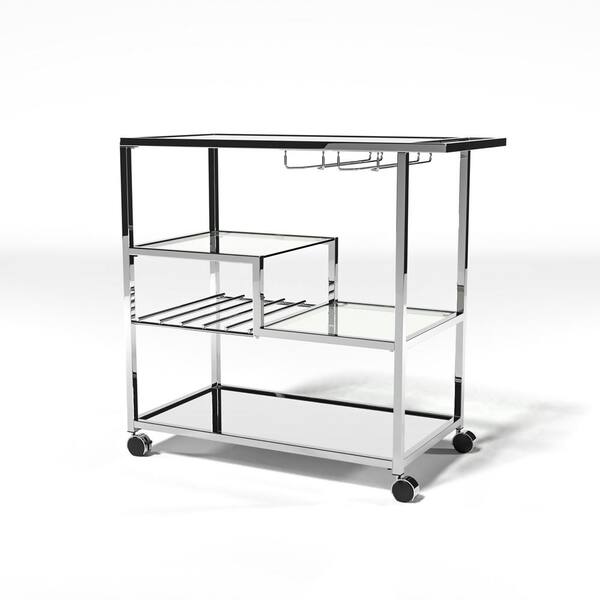 Daves Chrome Serving Cart with Stemware Rack