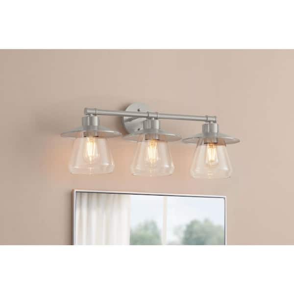 Northmoore 26 in. 3-Light Brushed Nickel Farmhouse Bathroom Vanity Light