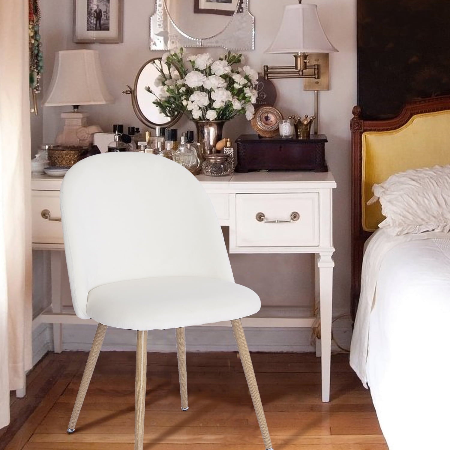 SUGIFT Modern Accent Chair, Velvet Dining Chairs, Cream White