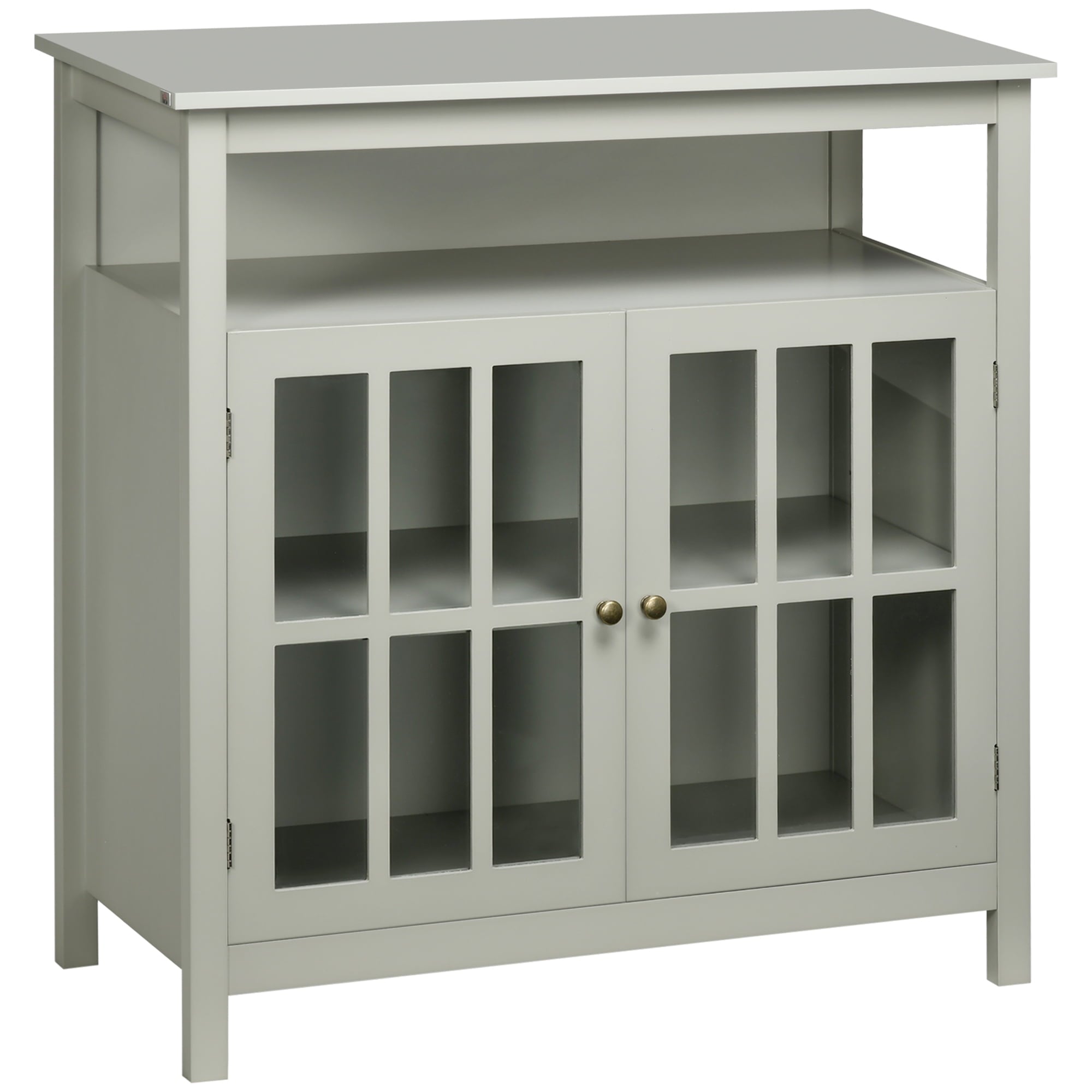 HOMCOM Kitchen Storage Sideboard Cabinet with Open Shelf and Glass Door Cabinets