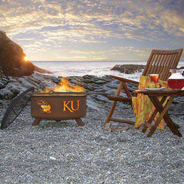 Kansas 29 in. x 18 in. Round Steel Wood Burning Rust Fire Pit with Grill Poker Spark Screen and Cover
