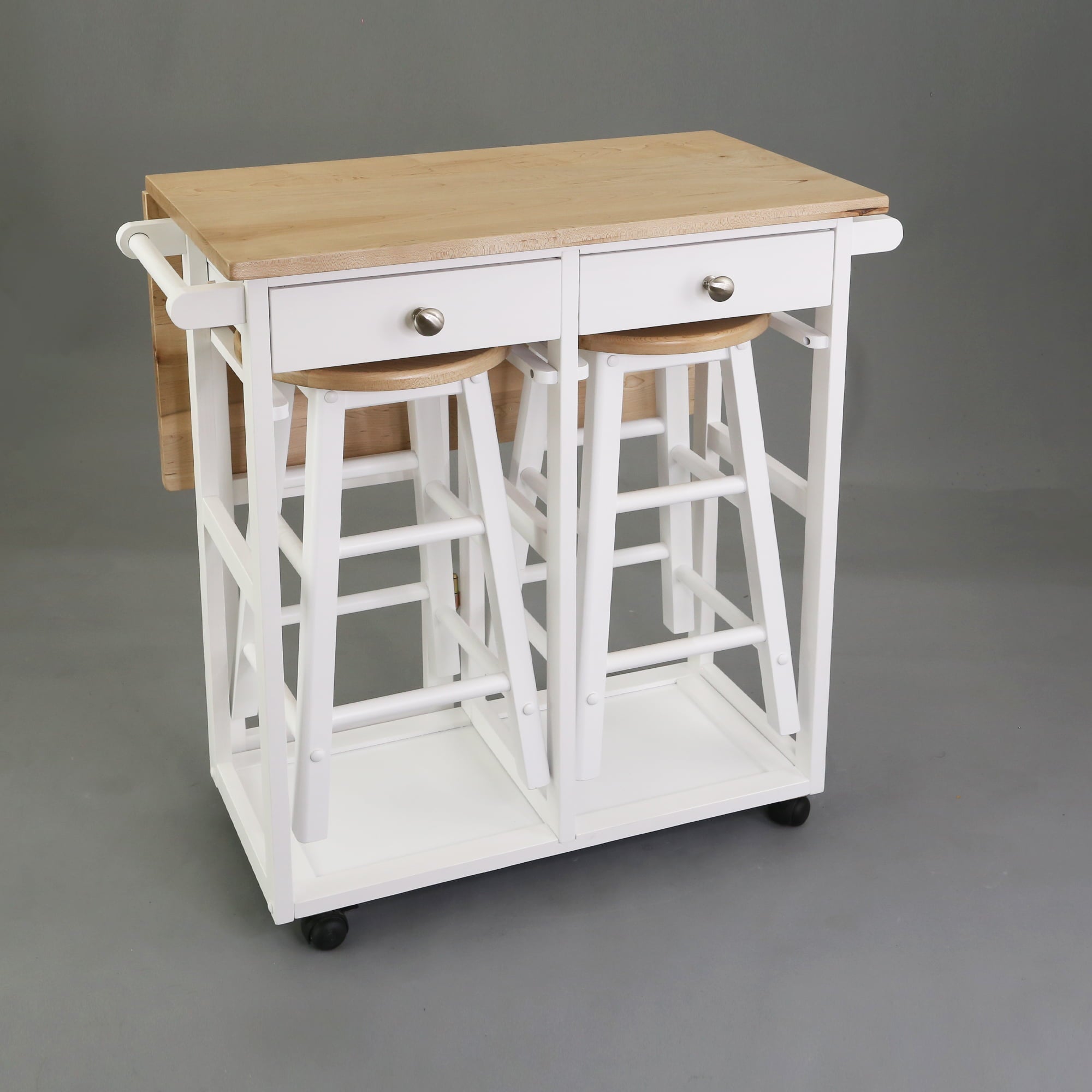 Breakfast Cart with Drop-Leaf Table, American Maple Top, Square - White