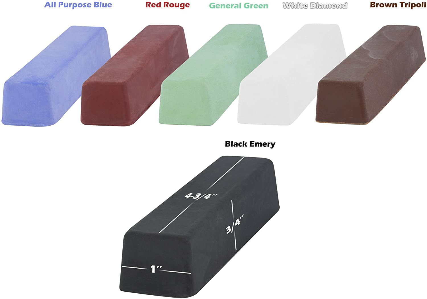 Drixet 6 Piece Buffing, Polishing & Cutting Compound 4 Oz. Kit - Set Includes: Black Emery, Brown Tripoli, White Diamond, Red Rouge, All Purpose Blue & General Green Compounds