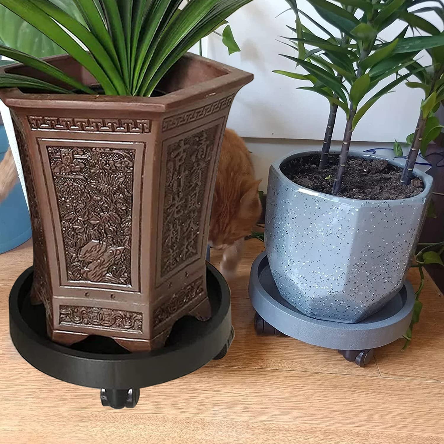 BAODELI 2 Pack of 14 inch Heavy Duty Plant Caddy with Wheels,Rolling Plant Stand Pot Trolley,Wheeled Planter Saucer Tray,Potted Flower Mover Dolly with Casters Round Coaster for Indoor Outdoor（Black）