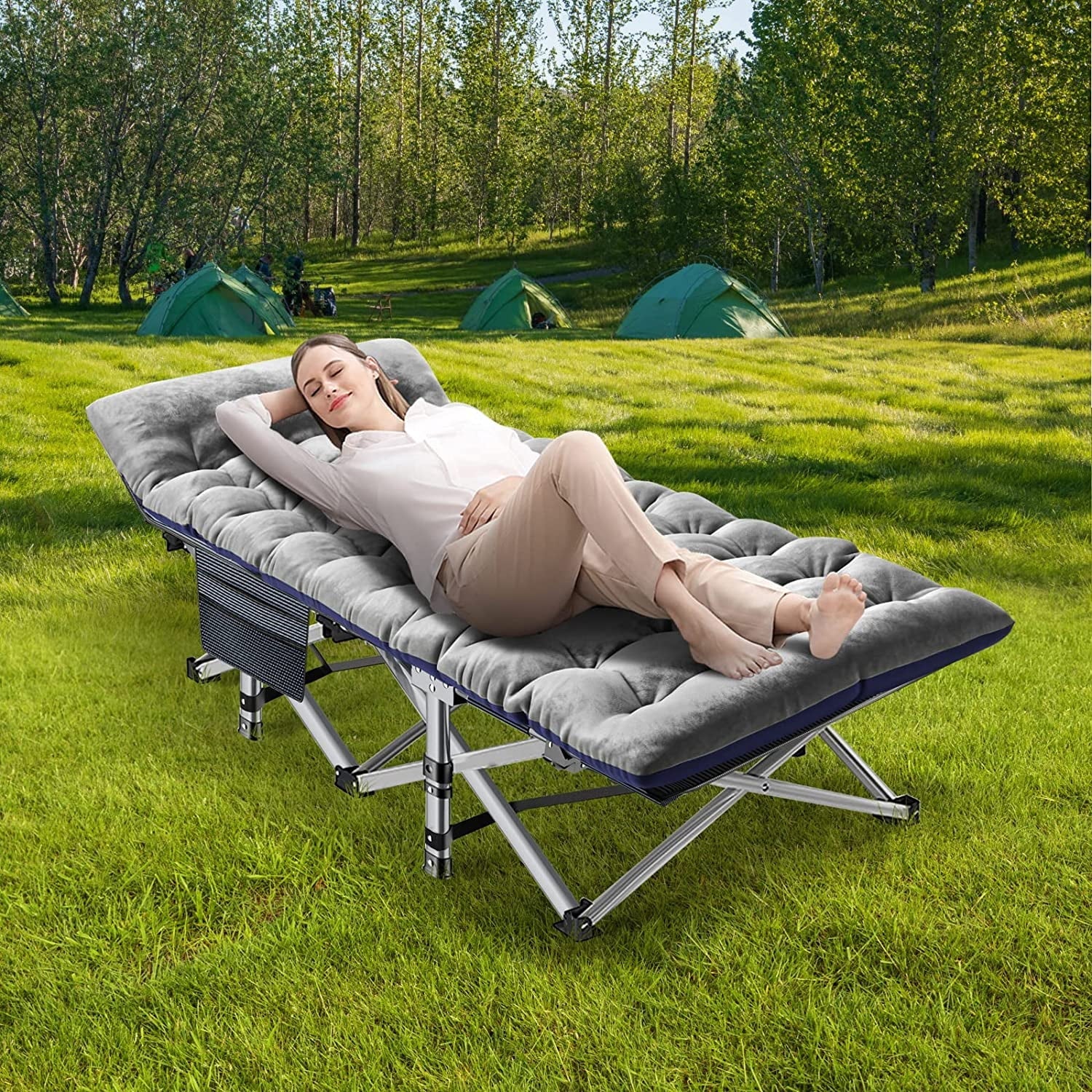 Slsy Folding Camping Cots with 3.3 Inch 2 Sided Mattress, 75