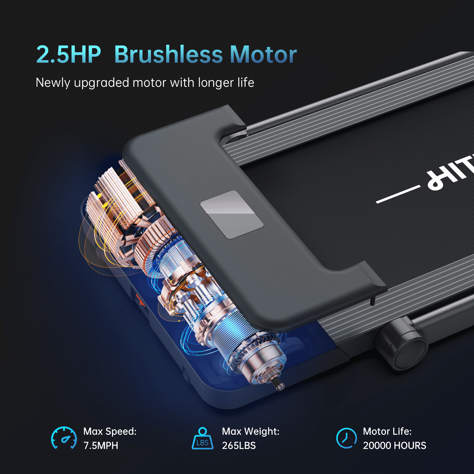 2.5HP 2-in-1 Folding Under Desk Treadmill, Maximum Speed 7.5MPH Installation-Free Walking, 2024 Upgraded Energy-Saving Brushless Motor for Home