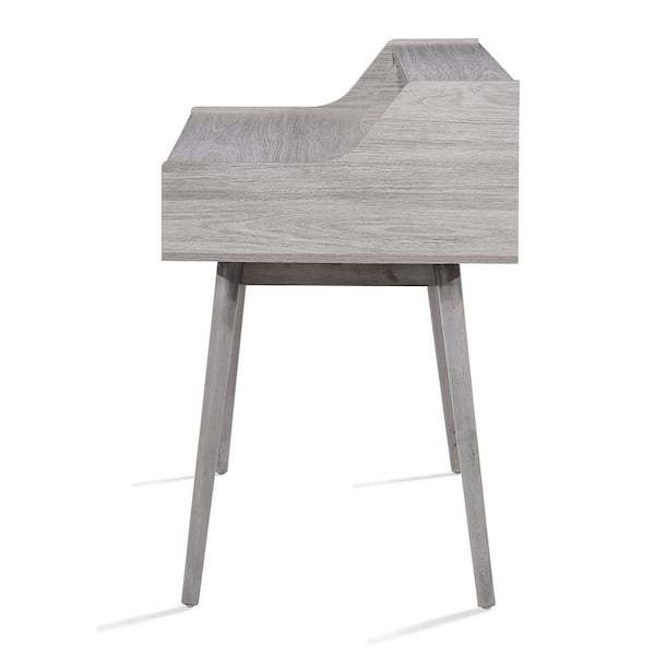 Brenda 47.24 in. Rectangular Grey Oak Wood 1-Drawer Desk with Bookcase