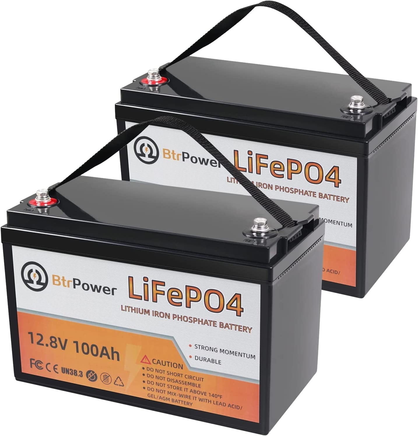 2 Pack 12V 200Ah LiFePO4 Lithium Deep Cycle Rechargeable Battery Pack Built-in 100A BMS 5000-7000 Cycles Perfect for RV Solar Marine Overland Off-Grid Application